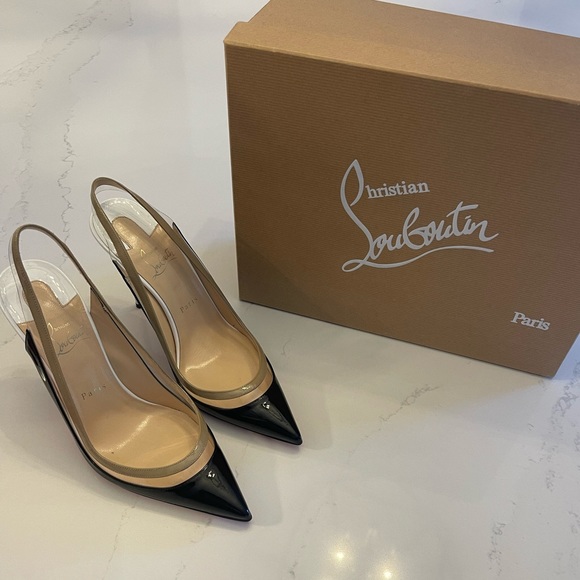 Christian Louboutin Paulina Sling Back Red Black White Clear Pumps Size 40